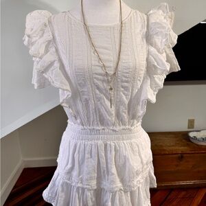 LoveShackFancy White Natasha Lace-Trim Mini Dress size S